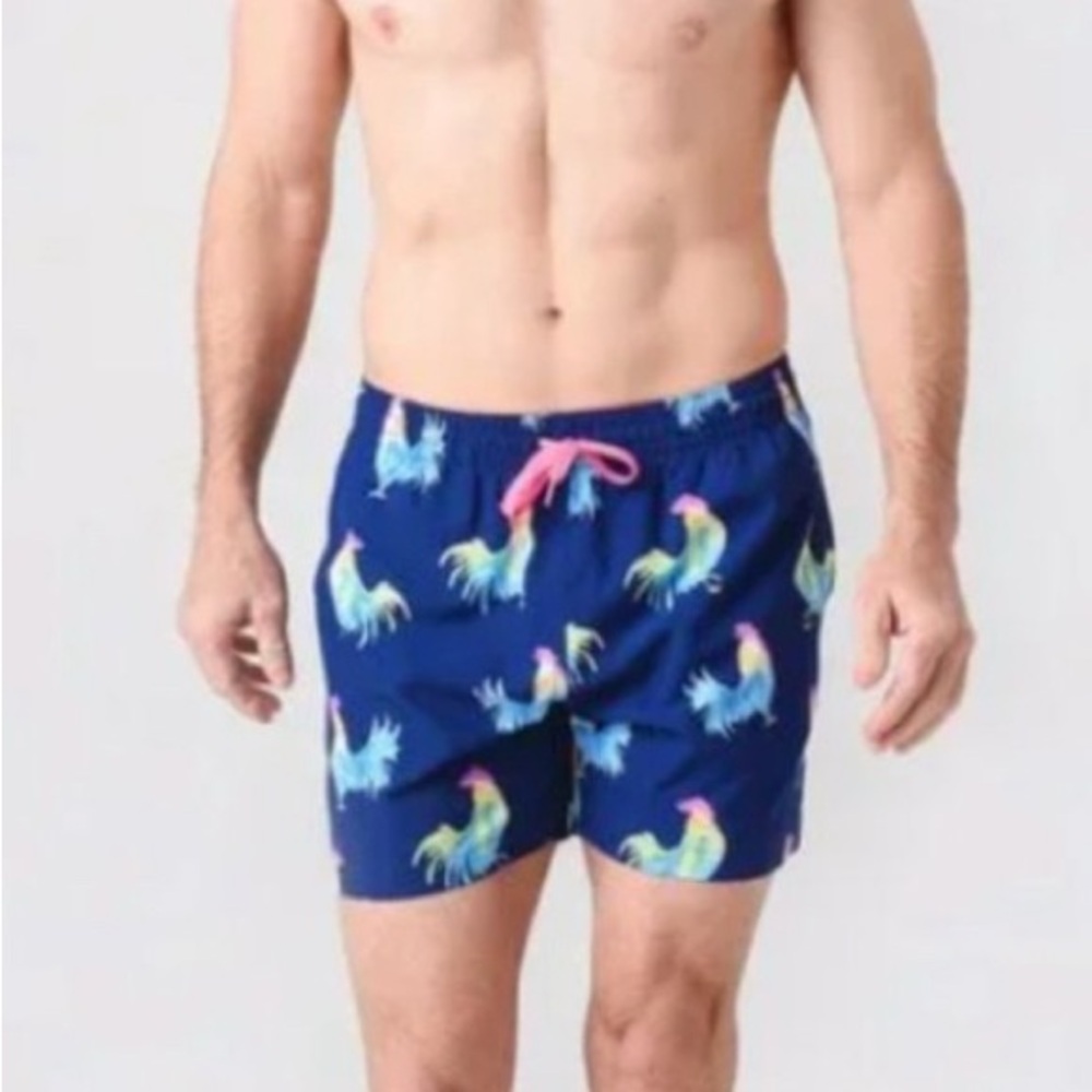 Chubbies Blue Swim Trunks with Rooster Print NWOT
